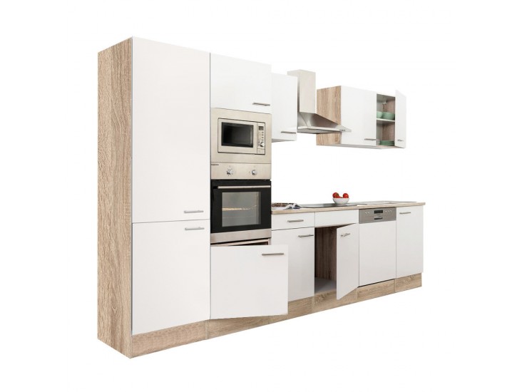 Yorki 340 konyhabútor sonoma tölgy korpusz,selyemfényű fehér fronttal polcos szekrénnyel