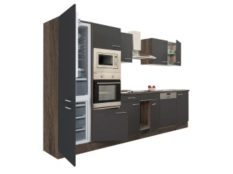 Yorki 340 konyhabútor yorki tölgy korpusz,selyemfényű antracit fronttal alulfagyasztós hűtős szekrénnyel