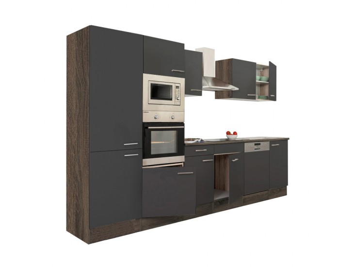 Yorki 340 konyhabútor yorki tölgy korpusz,selyemfényű antracit fronttal polcos szekrénnyel