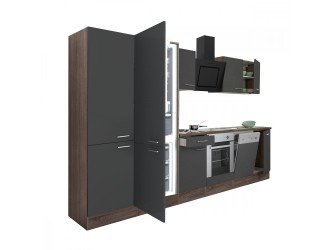 Yorki 340 konyhabútor yorki tölgy korpusz,selyemfényű antracit front alsó sütős elemmel polcos szekrénnyel és alulfagyasztós hűtős szekrénnyel