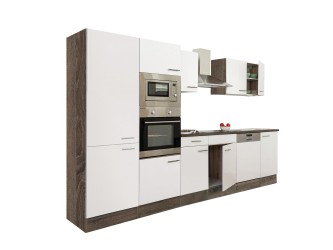 Yorki 340 konyhabútor yorki tölgy korpusz,selyemfényű fehér fronttal polcos szekrénnyel