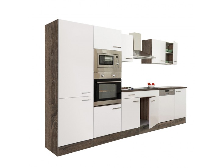 Yorki 340 konyhabútor yorki tölgy korpusz,selyemfényű fehér fronttal polcos szekrénnyel