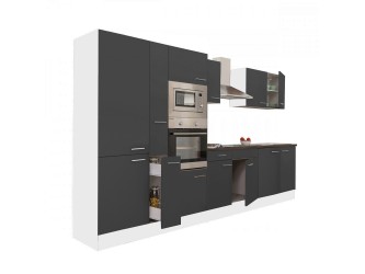 Yorki 360 konyhabútor fehér korpusz,selyemfényű antracit fronttal polcos szekrénnyel