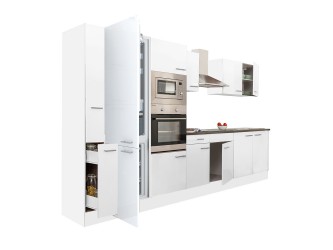 Yorki 360 konyhabútor fehér korpusz,selyemfényű fehér fronttal alulfagyasztós hűtős szekrénnyel