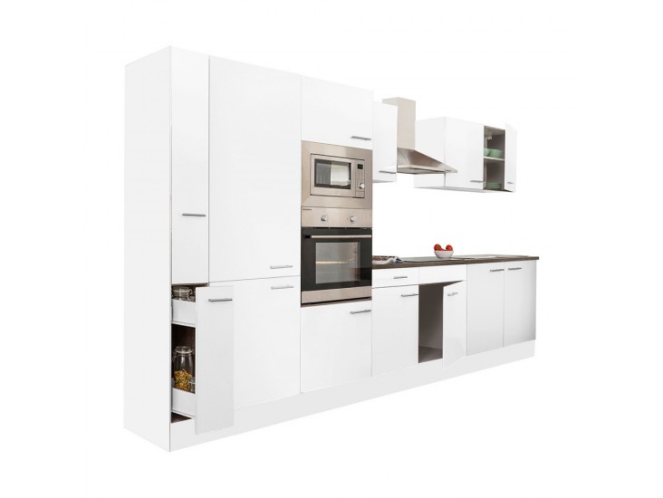 Yorki 360 konyhabútor fehér korpusz,selyemfényű fehér fronttal polcos szekrénnyel