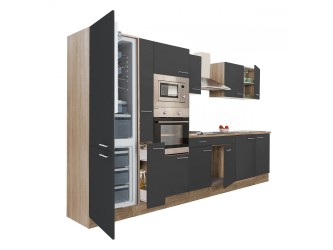 Yorki 360 konyhabútor sonoma tölgy korpusz,selyemfényű antracit fronttal alulfagyasztós hűtős szekrénnyel