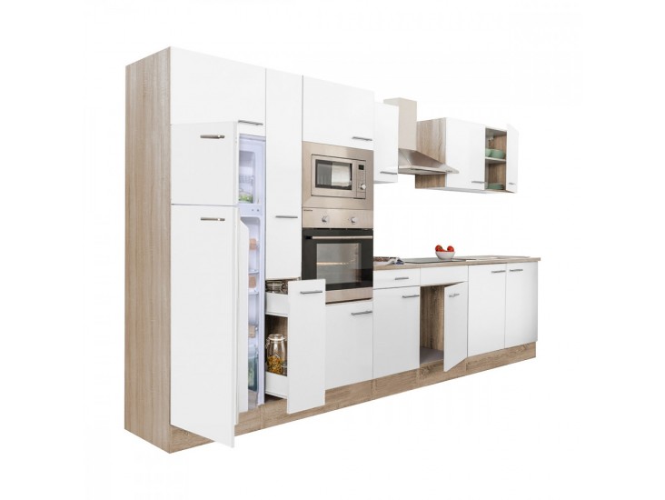 Yorki 360 konyhabútor sonoma tölgy korpusz,selyemfényű fehér fronttal