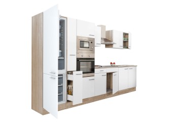 Yorki 360 konyhabútor sonoma tölgy korpusz,selyemfényű fehér fronttal alulfagyasztós hűtős szekrénnyel