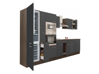 Yorki 360 konyhabútor yorki tölgy korpusz,selyemfényű antracit fronttal alulfagyasztós hűtős szekrénnyel