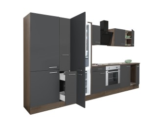 Yorki 360 konyhabútor yorki tölgy korpusz,selyemfényű antracit front alsó sütős elemmel polcos szekrénnyel és alulfagyasztós hűtős szekrénnyel