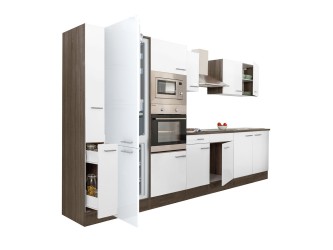 Yorki 360 konyhabútor yorki tölgy korpusz,selyemfényű fehér fronttal alulfagyasztós hűtős szekrénnyel