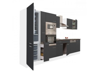 Yorki 370 konyhabútor fehér korpusz,selyemfényű antracit fronttal alulfagyasztós hűtős szekrénnyel