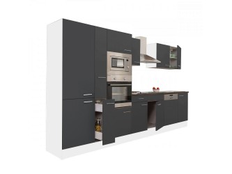 Yorki 370 konyhabútor fehér korpusz,selyemfényű antracit fronttal polcos szekrénnyel