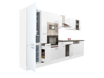 Yorki 370 konyhabútor fehér korpusz,selyemfényű fehér fronttal alulfagyasztós hűtős szekrénnyel