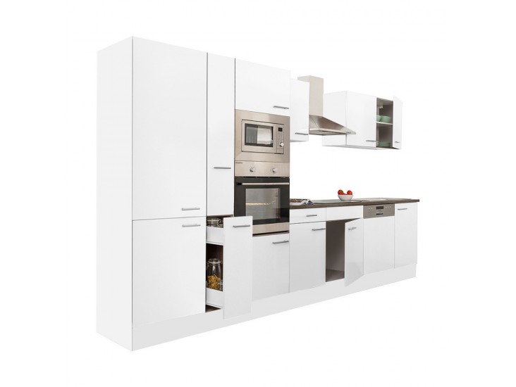 Yorki 370 konyhabútor fehér korpusz,selyemfényű fehér fronttal polcos szekrénnyel