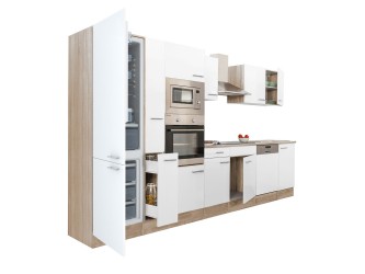 Yorki 370 konyhabútor sonoma tölgy korpusz,selyemfényű fehér fronttal alulfagyasztós hűtős szekrénnyel