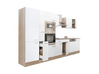 Yorki 370 konyhabútor sonoma tölgy korpusz,selyemfényű fehér fronttal polcos szekrénnyel