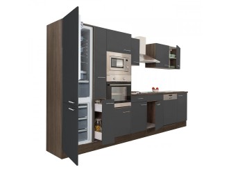 Yorki 370 konyhabútor yorki tölgy korpusz,selyemfényű antracit fronttal alulfagyasztós hűtős szekrénnyel