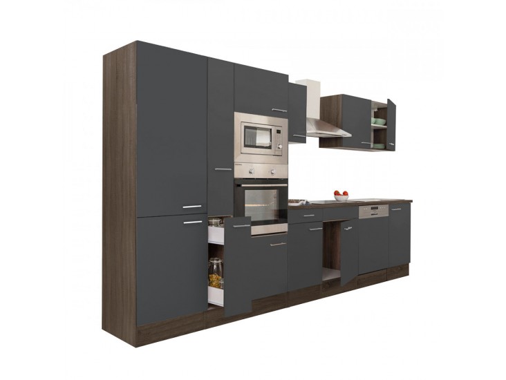 Yorki 370 konyhabútor yorki tölgy korpusz,selyemfényű antracit fronttal polcos szekrénnyel