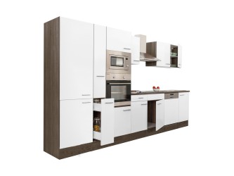 Yorki 370 konyhabútor yorki tölgy korpusz,selyemfényű fehér fronttal polcos szekrénnyel