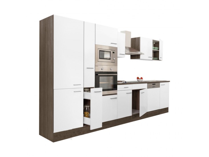 Yorki 370 konyhabútor yorki tölgy korpusz,selyemfényű fehér fronttal polcos szekrénnyel