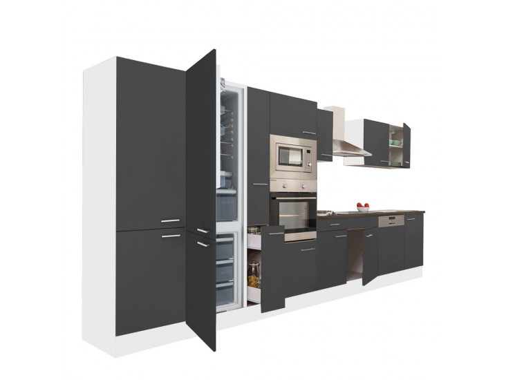 Yorki 420 konyhabútor fehér korpusz,selyemfényű antracit fronttal alulfagyasztós hűtős szekrénnyel