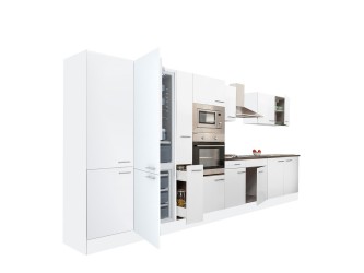 Yorki 420 konyhabútor fehér korpusz,selyemfényű fehér fronttal alulfagyasztós hűtős szekrénnyel