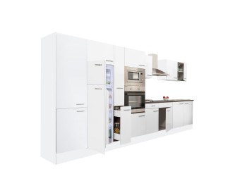 Yorki 420 konyhabútor fehér korpusz,selyemfényű fehér fronttal felülfagyasztós hűtős szekrénnyel