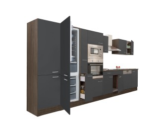 Yorki 420 konyhabútor yorki tölgy korpusz,selyemfényű antracit fronttal alulfagyasztós hűtős szekrénnyel