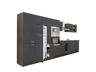 Yorki 420 konyhabútor yorki tölgy korpusz,selyemfényű antracit fronttal felülfagyasztós hűtős szekrénnyel