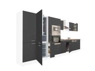 Yorki 430 konyhabútor fehér korpusz,selyemfényű antracit fronttal alulfagyasztós hűtős szekrénnyel