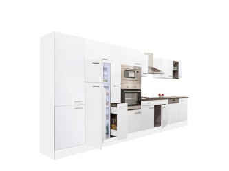 Yorki 430 konyhabútor fehér korpusz,selyemfényű fehér fronttal felülfagyasztós hűtős szekrénnyel