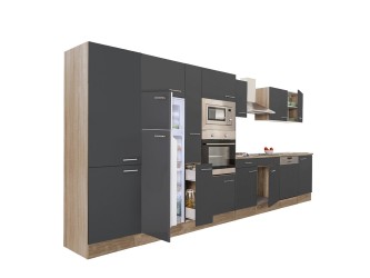 Yorki 430 konyhabútor sonoma tölgy korpusz,selyemfényű antracit fronttal felülfagyasztós hűtős szekrénnyel