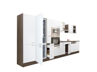 Yorki 430 konyhabútor yorki tölgy korpusz,selyemfényű fehér fronttal alulfagyasztós hűtős szekrénnyel