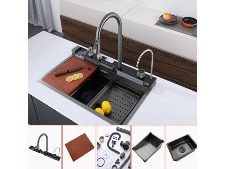 Catania multifunkciós rozsdamentes mosogató digitális csapteleppel