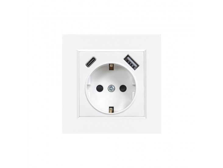 Nova földelt csatlakozóaljzat USB csatlakozóval 2A fehér kerettel