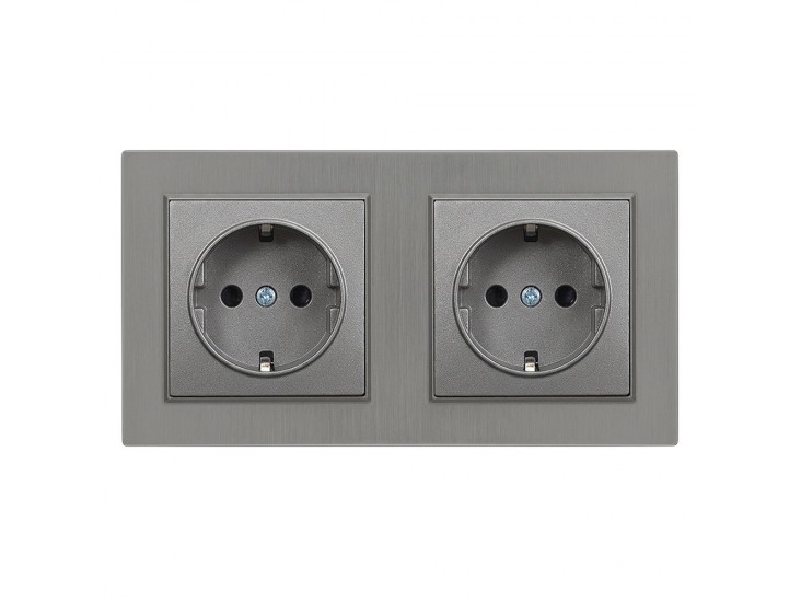 Nova földelt csatlakozóaljzat kettős dugalj 16A 250V szürke kerettel