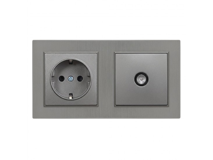 Nova földelt csatlakozóaljzat dugalj 16A 250V TV csatlakozóval szürke kerettel