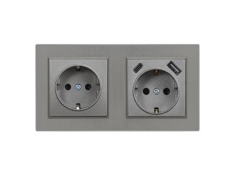 Nova földelt csatlakozóaljzat dugalj 16A 250V USB csatlakozóval szürke kerettel