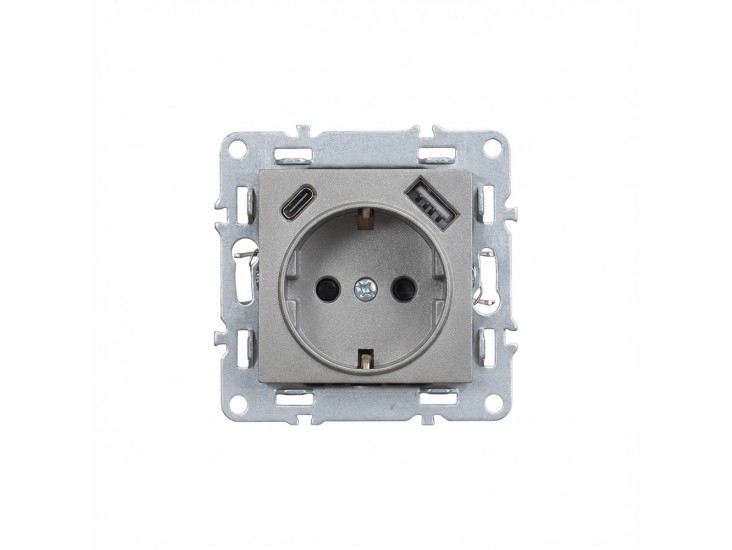 Nova földelt csatlakozóaljzat USB csatlakozóval 2A szürke