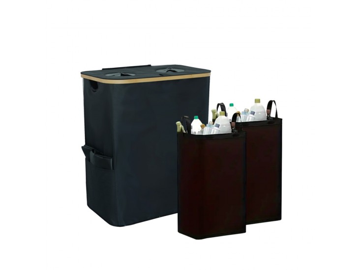 Szelektív palackgyűjtő két rekeszes 140l fekete