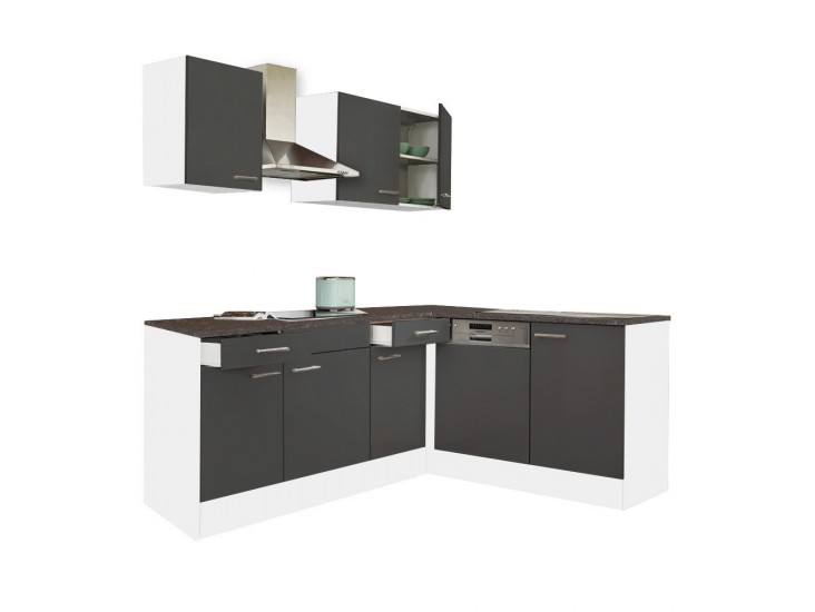 Yorki 220 sarok konyhabútor fehér korpusz,selyemfényű antracit fronttal