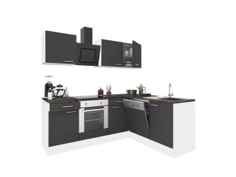 Yorki 220 sarok konyhabútor fehér korpusz,selyemfényű antracit fronttal alsó sütős elemmel