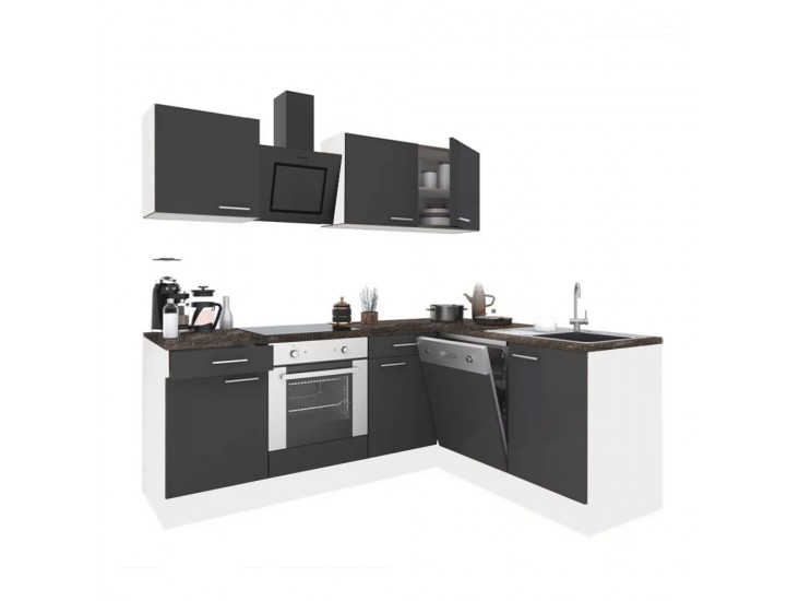 Yorki 220 sarok konyhabútor fehér korpusz,selyemfényű antracit fronttal alsó sütős elemmel