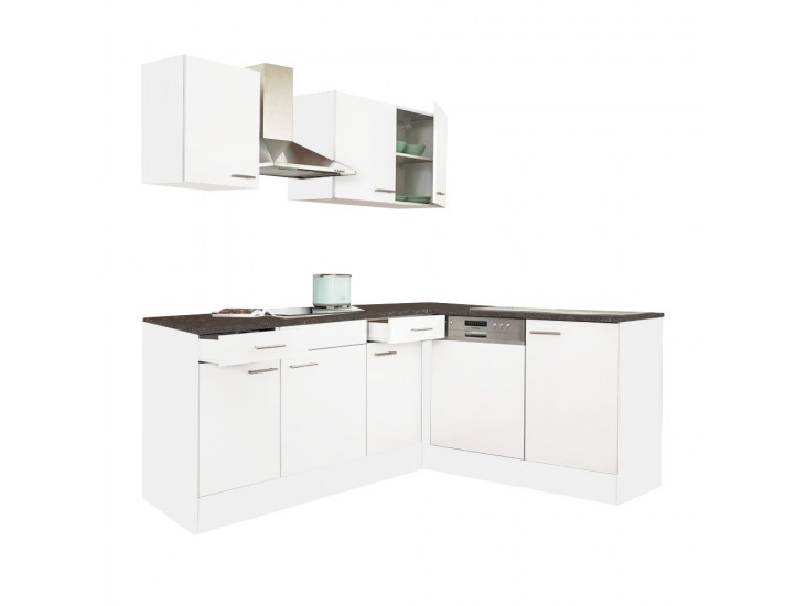 Yorki 220 sarok konyhabútor fehér korpusz,selyemfényű fehér fronttal