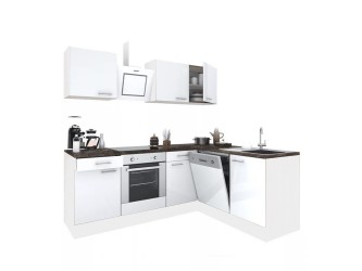 Yorki 220 sarok konyhabútor fehér korpusz,selyemfényű fehér fronttal alsó sütős elemmel