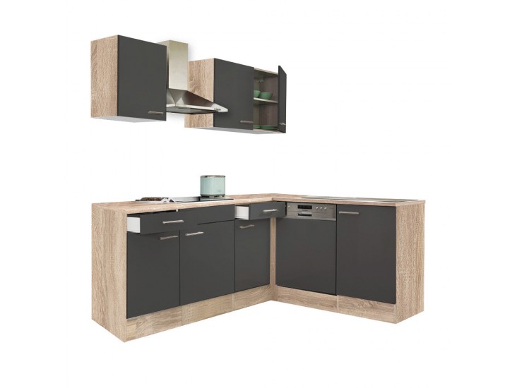 Yorki 220 sarok konyhabútor sonoma tölgy korpusz,selyemfényű antracit fronttal