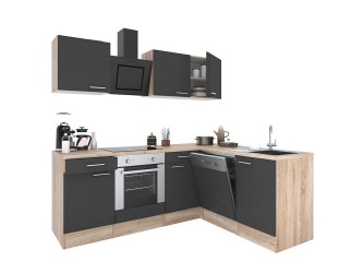 Yorki 220 sarok konyhabútor sonoma tölgy korpusz,selyemfényű antracit fronttal alsó sütős elemmel