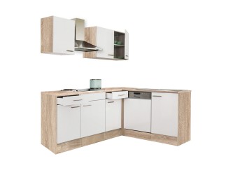 Yorki 220 sarok konyhabútor sonoma tölgy korpusz,selyemfényű fehér fronttal