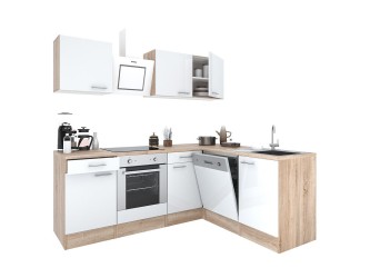 Yorki 220 sarok konyhabútor sonoma tölgy korpusz,selyemfényű fehér fronttal alsó sütős elemmel